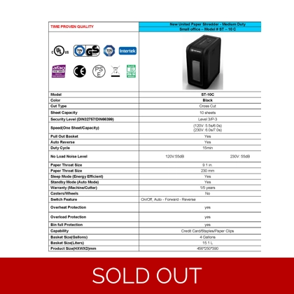 NEW UNITED SHREDDER -ST-10C